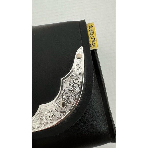 WILLIE & MAX Saddlebags Motorcycle Black Leather Silver Legend Tool Bag - Picture 3 of 6